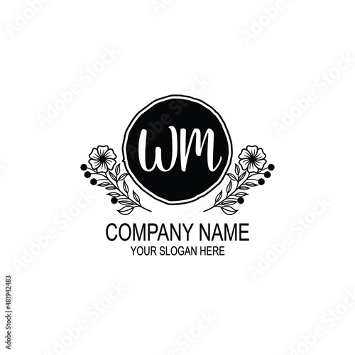 WM initial hand drawn wedding monogram logos