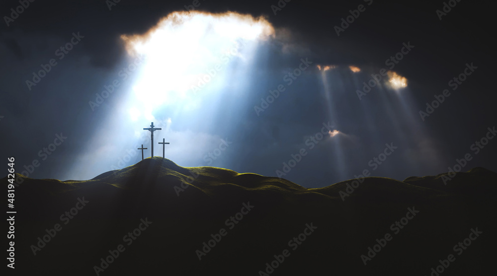 religion, cross, jesus christ, god, faith, faith, golgotha, hill, church, holy, cathedral, christianity, catholicism, sunrise, glow, background, sky, clouds, light, sun, rays, dark clouds, storm, gosp