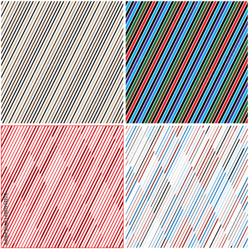 vectorial seamless pattern collection with oblique colored segments_p. This .eps file is not just alone one pattern,it includes a collection of 4 different seamless patterns (white dividing lines)