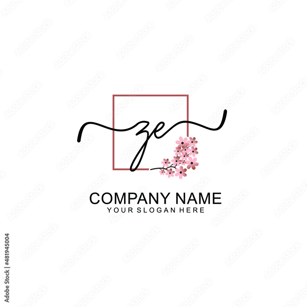 Initial ZE beauty monogram and elegant logo design handwriting logo of initial signature Initial ZE beauty monogram and elegant logo design handwriting logo of initial signature