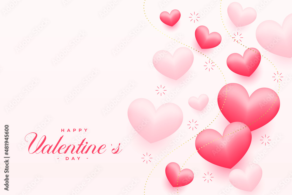 realistic floating 3d hearts valentines day greeting design