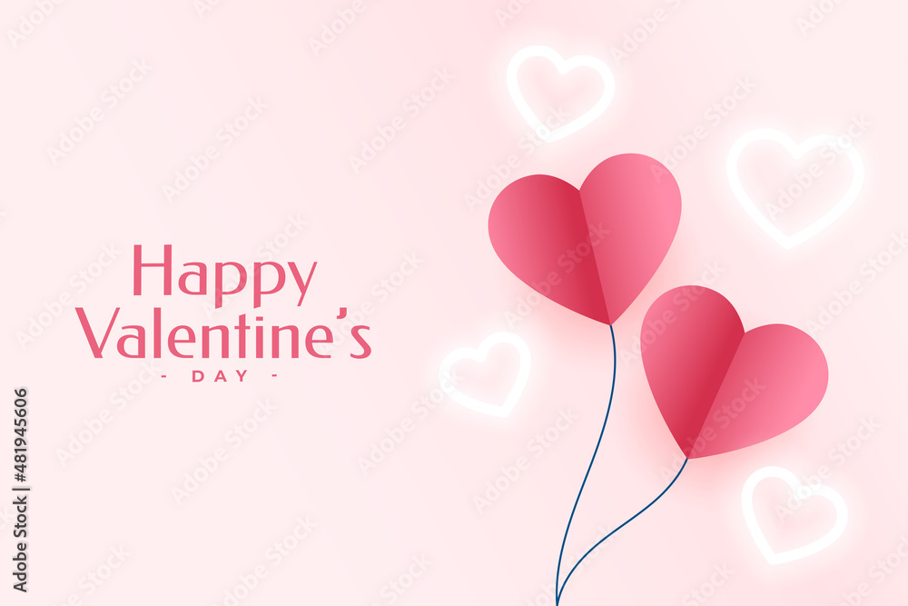 happy valentines day greeting with paper and neon hearts design