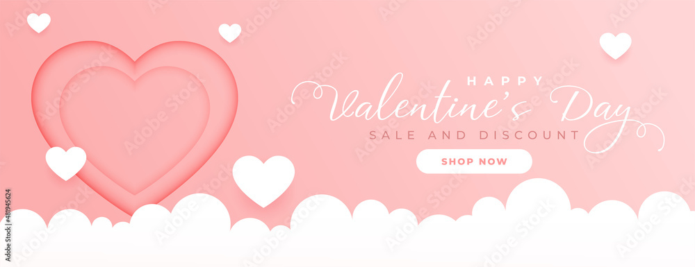 valentines day sale banner in paper style design