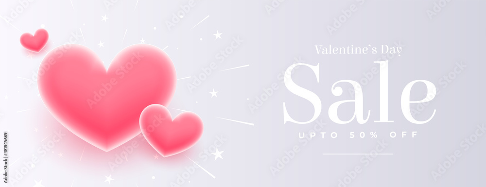 beautiful valentines day sale banner with soft hearts