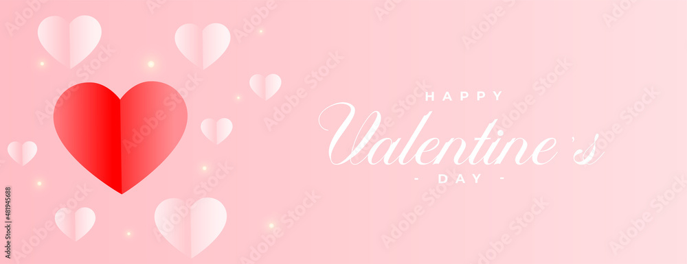 stylish valentines day banner with red paper hearts