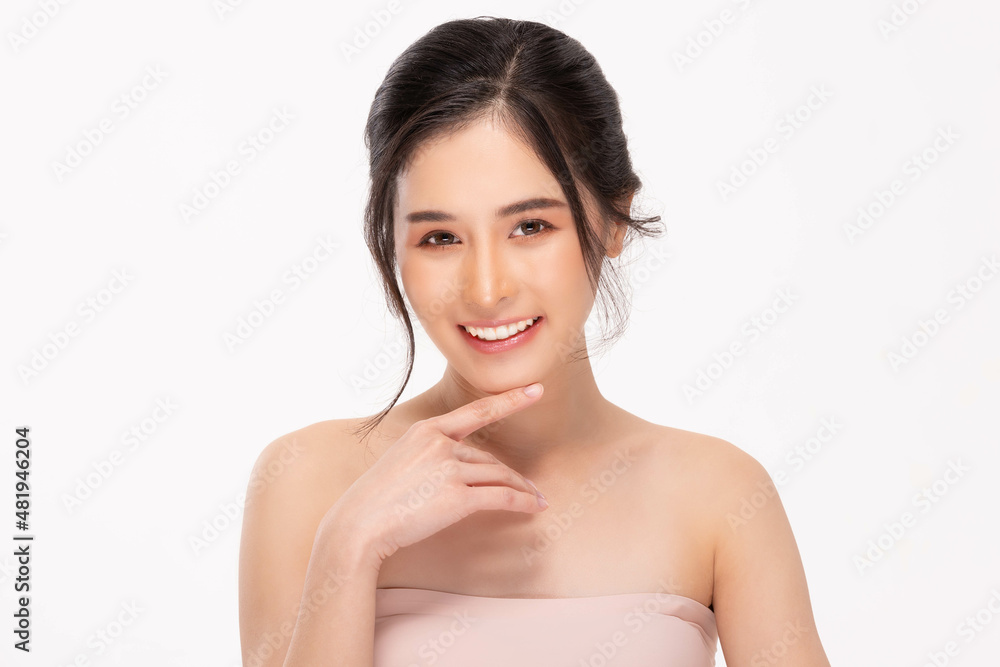Beauty asian women touching soft chin portrait face with natural skin and skin care healthy hair and skin close up face beauty portrait.Beauty Concept on white background. Beauty asian women touching soft chin portrait face with natural skin and skin care healthy hair and skin close up face beauty portrait.Beauty Concept on white background.
