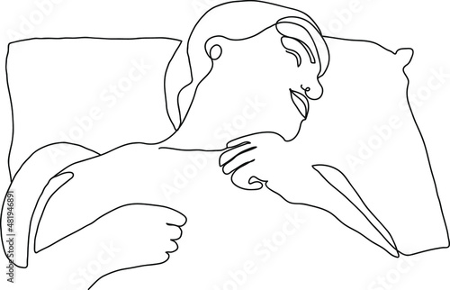 The woman is sleeping. Vector line illustration. Dream.