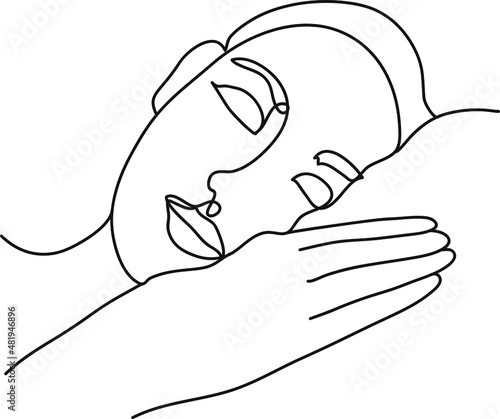 The girl is sleeping. Vector line illustration. Dream.
