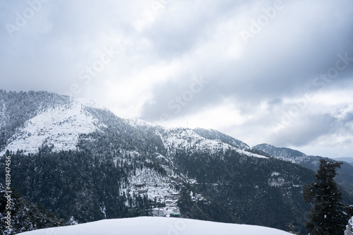 Snow covered mountains in winter, Dalhousie, Himachal Pradesh, India photo