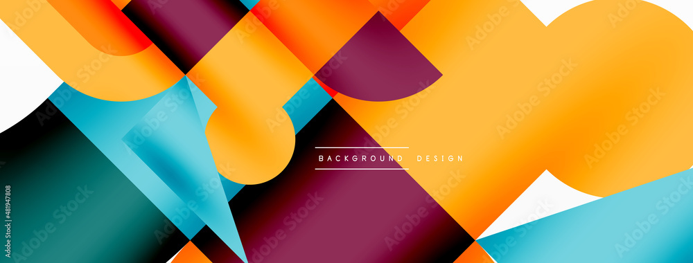 Circle and square geometric background. Round shapes with squares and triangles composition for wallpaper, banner, background or landing Circle and square geometric background. Round shapes with squares and triangles composition for wallpaper, banner, background or landing