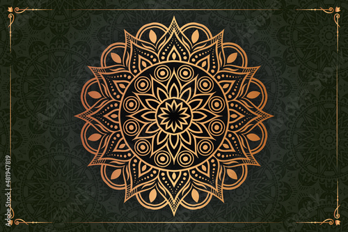 Ornamental luxury mandala pattern background with royal golden arabesque pattern Arabic Islamic east style. Traditional Turkish, Indian motifs. Great for fabric and textile, wallpaper, packaging etc.