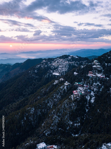 View of snow covered Pir Panjal range at Dalhousie, Himachal Pradesh, India. photo