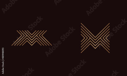 Set of modern letter logo M in golden line art or stripes style. Beautiful logotype initial designs for personal and company branding. EPS10 #02