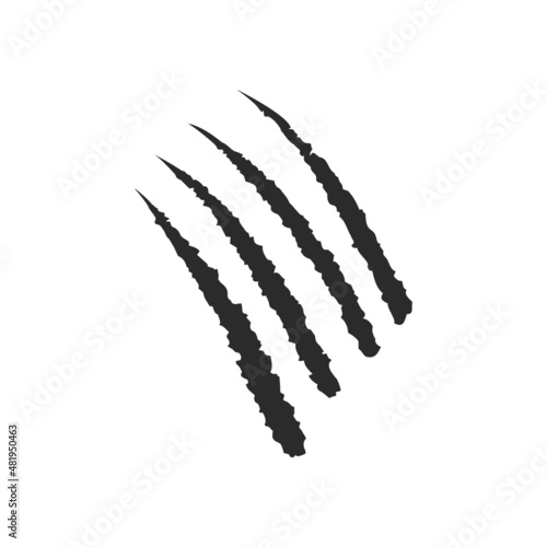 Cat scratch on a white background. Mark of the four claws of the animal. Fun design element. Vector illustration