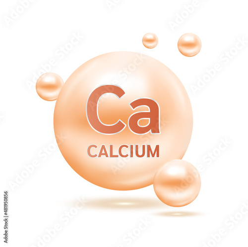 Minerals Calcium and Vitamin for health. Helps maintain brain, strong bone. Medical and dietary supplement health care concept. 3D Vector EPS10 illustration. Isolated on a white background.