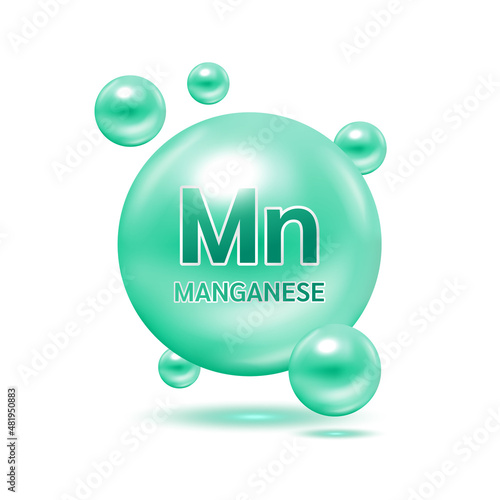  Minerals Manganese Mn and Vitamin for health. Medical and dietary supplement health care concept. 3D Vector EPS10 illustration. Isolated on a white background.