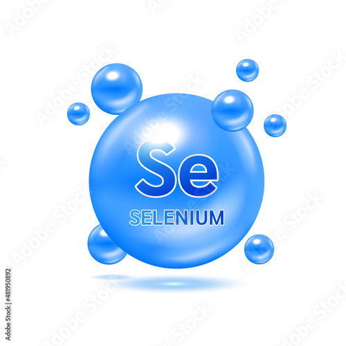 Minerals Selenium Se and Vitamin for health. Medical and dietary supplement health care concept. 3D Vector EPS10 illustration. Isolated on a white background.