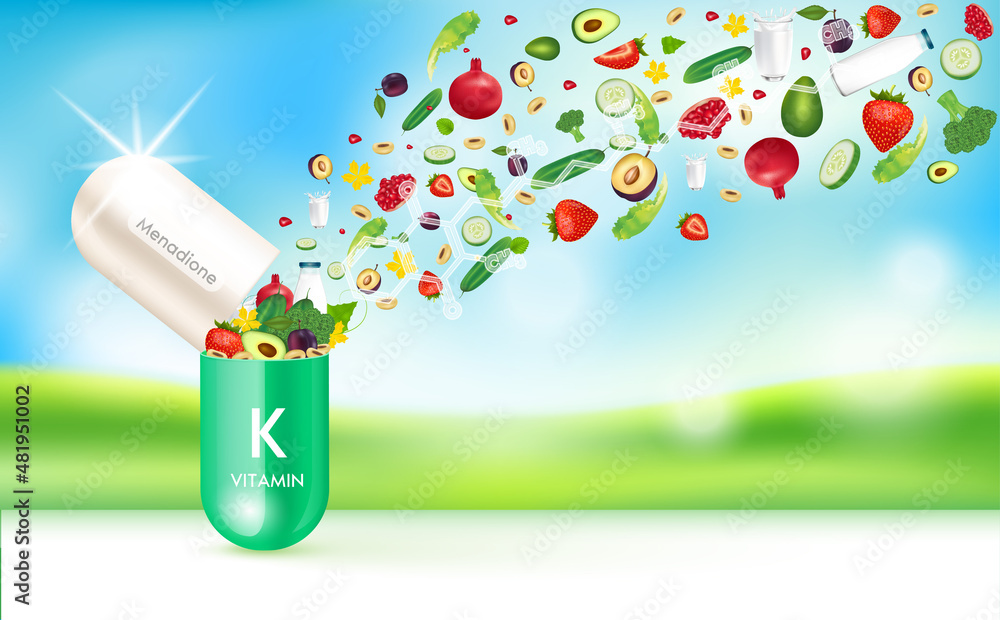 Capsule vitamin K green. fruits and vegetables fiber vitamin that