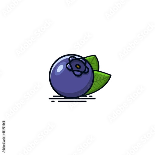 Blueberry fruit vector icon illustration with green leaves