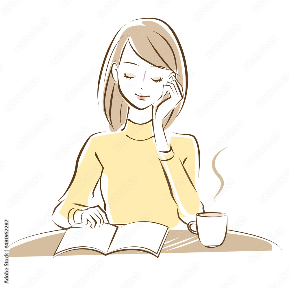 女性 ベクターイラスト リラックス Vector Illustration Of A Woman Relaxing With A Cup Of Coffee Stock Vector Adobe Stock