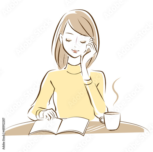 リラックス、休憩するエレガントな女性のベクターイラスト、休息　　Elegant woman, relaxing, stylish hand drawn vector illustration,