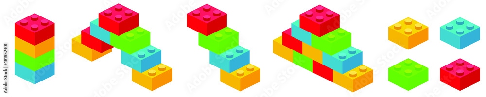 Building plastic toy bricks or child blocks construction flat cartoon illustration element isolated clipart building blocks, color vector icon Building plastic toy bricks or child blocks construction flat cartoon illustration element isolated clipart building blocks, color vector icon