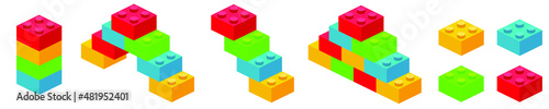 Building plastic toy bricks or child blocks construction flat cartoon illustration element isolated clipart building blocks, color vector icon