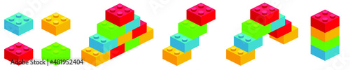 Building plastic toy bricks or child blocks construction flat cartoon illustration element isolated clipart building blocks, color vector icon