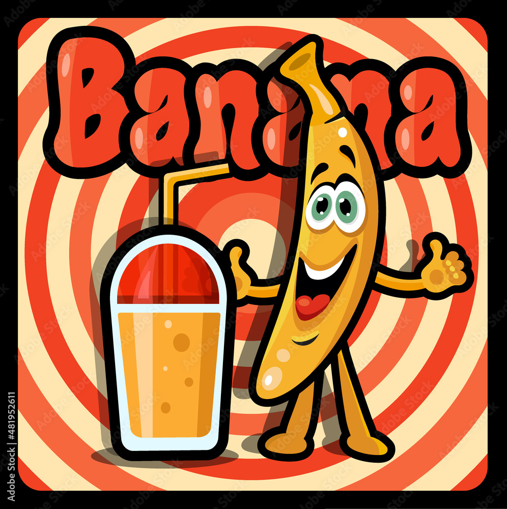 Happy banana with banana shake banner. retro poster with fruit. vintage flyer Stock Vector