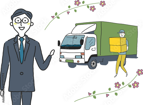 宅配業または運送業の営業マン　セット　イラスト素材
