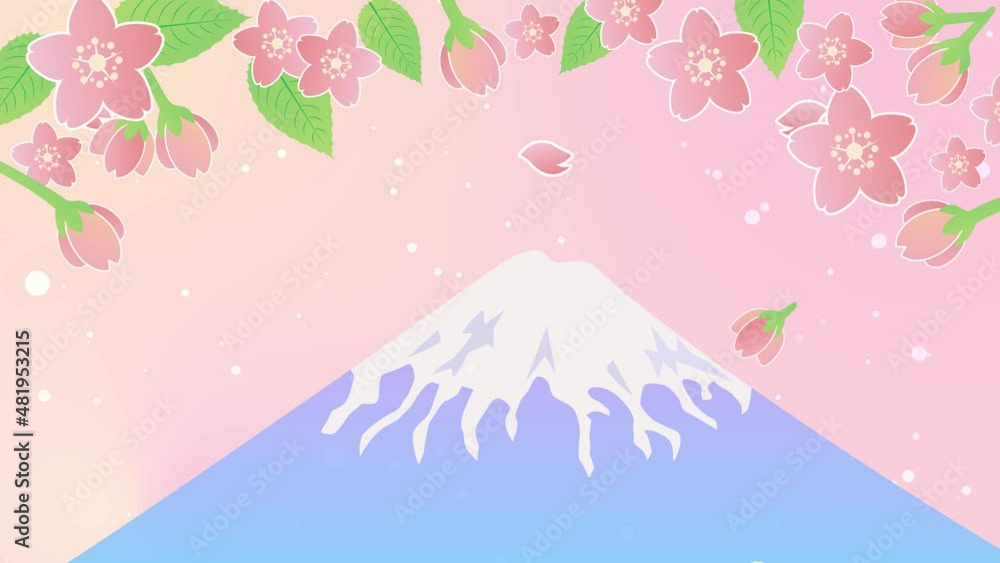 富士山と桜の花びらのアニメーション背景