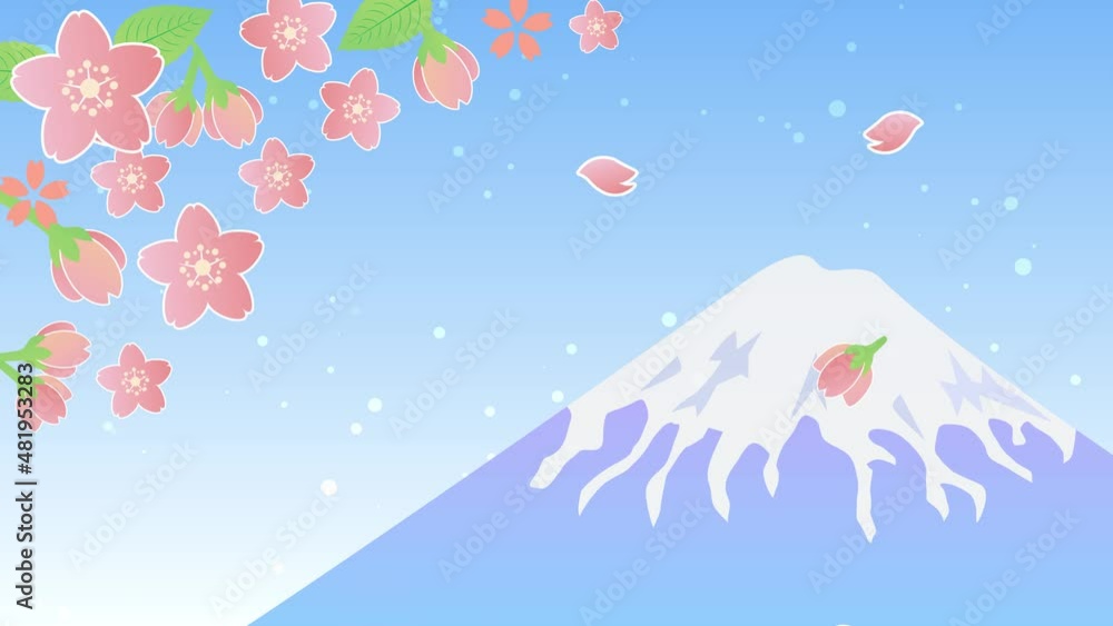 富士山と桜の花びらのアニメーション背景 富士山と桜の花びらのアニメーション背景