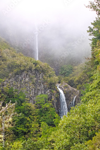 Madeira island beautiful waterfall and mountain landscape, national park Ribeiro Frio, Portugal 