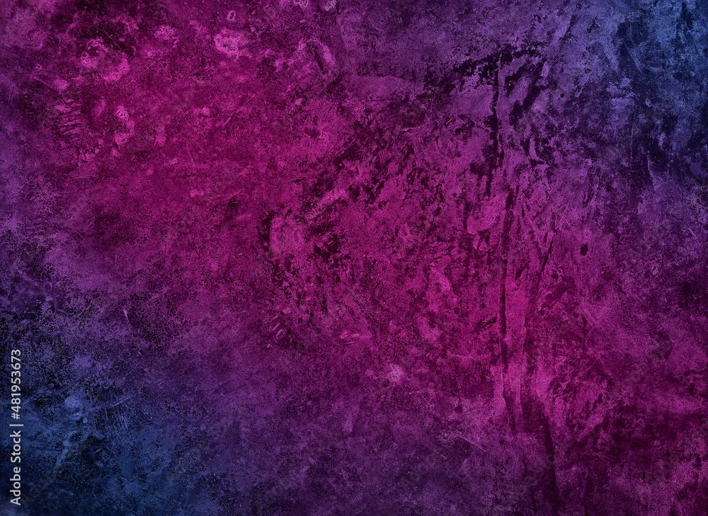 dirty gradient plaster blue and purple concrete wall texture used as background. old grungy texture, dark blue and violet stained concrete background. texture of fantasy decorative stucco or cement.
