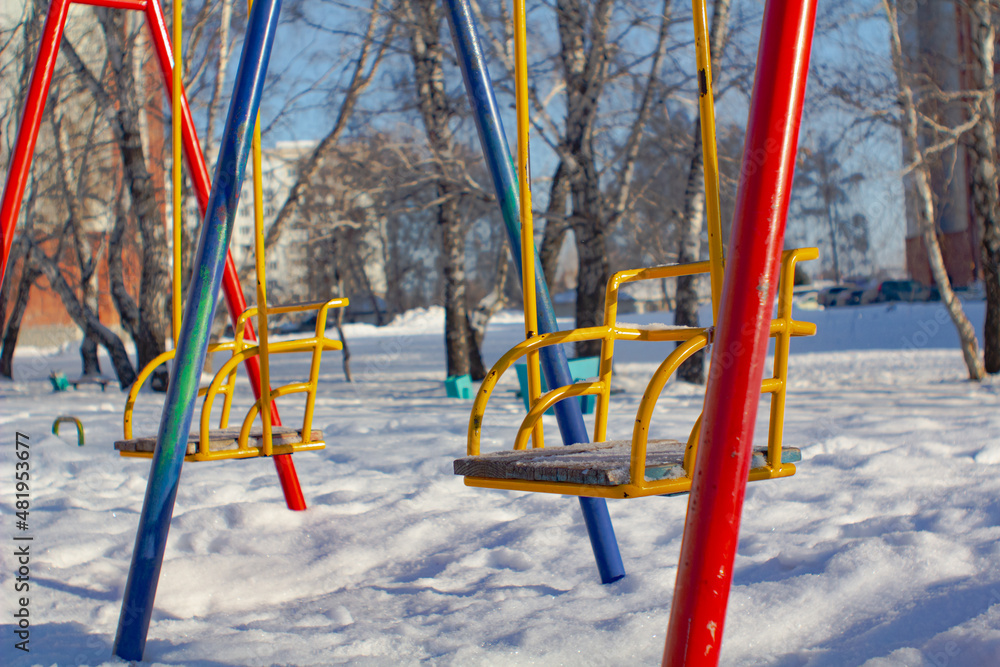 Swing on winter background. Swing on winter background.