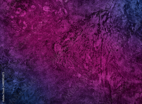 dirty gradient plaster blue and purple concrete wall texture used as background. old grungy texture, dark blue and violet stained concrete background. texture of fantasy decorative stucco or cement.