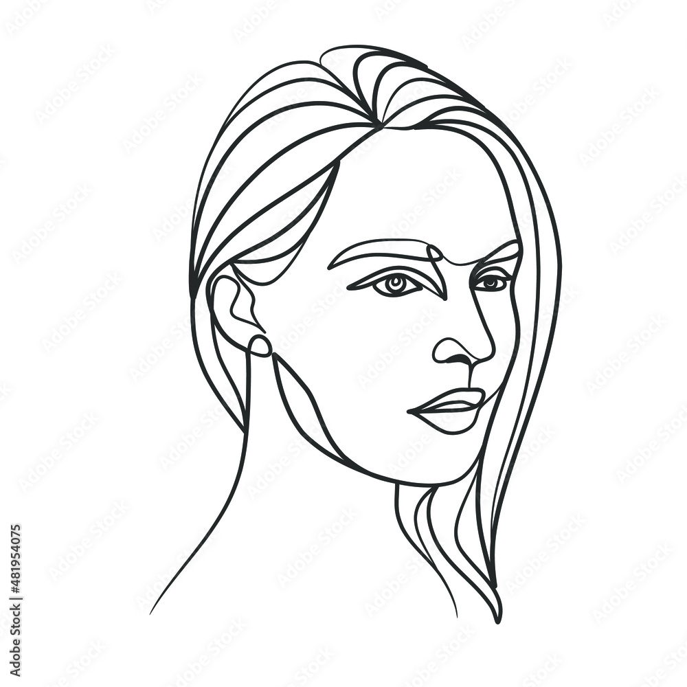 Continuous line drawing of woman face. One line woman portrait Continuous line drawing of woman face. One line woman portrait