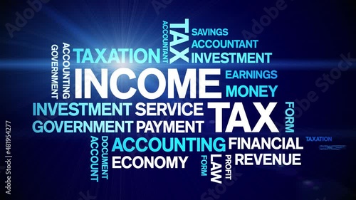 income tax Animated Tag Word Cloud;Text Design Animation typography seamless loop.