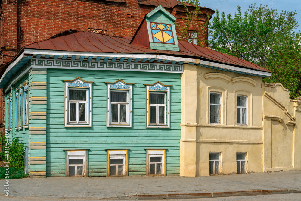 A monument of architecture of the nineteenth century, a traditional Tatar house on Kayuma Nasyri Street in the Old Tatar settlement, Kazan, Republic of Tatarstan, Russia