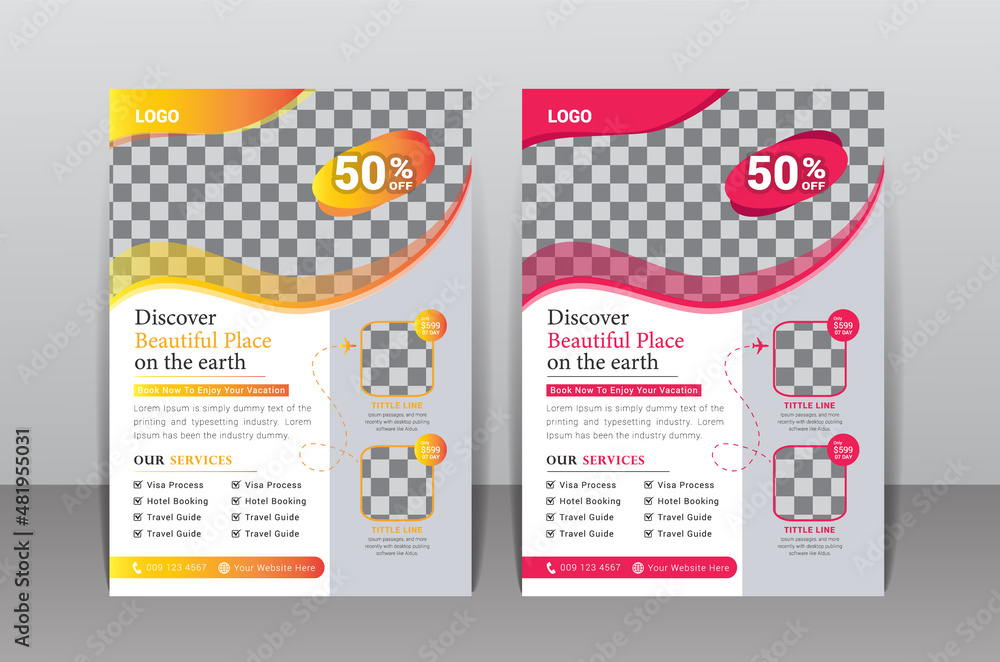 Fototapeta premium Travel Flyer Design Template, Travel Agency Flyer Design, flyer template design for Traveling Business Agency.