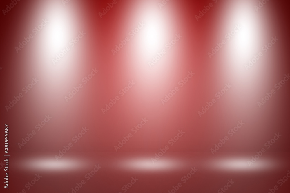 Obraz premium Product showcase or display with spotlight. Red studio room background with a three spotlight.