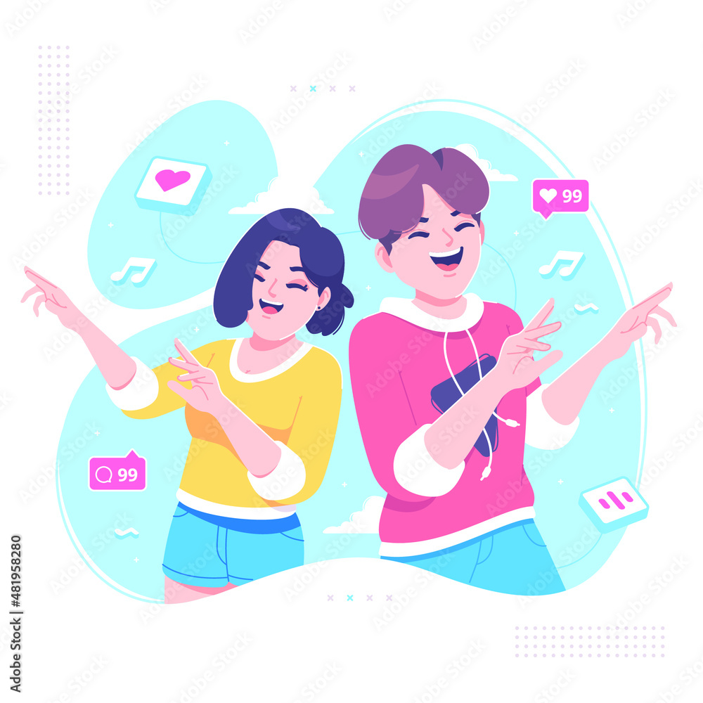 dancing trend on social media illustration background dancing trend on social media illustration background