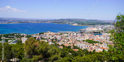 Fototapeta Naklejka Na Ścianę i Meble -  Sete city bay sea in France from Mont Saint Clair panoramic view Mediterranean south french coast