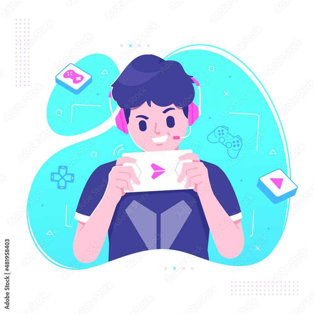 mobile gaming addict gamer character illustration background mobile gaming addict gamer character illustration background