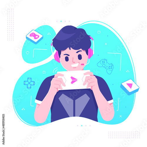 mobile gaming addict gamer character illustration background