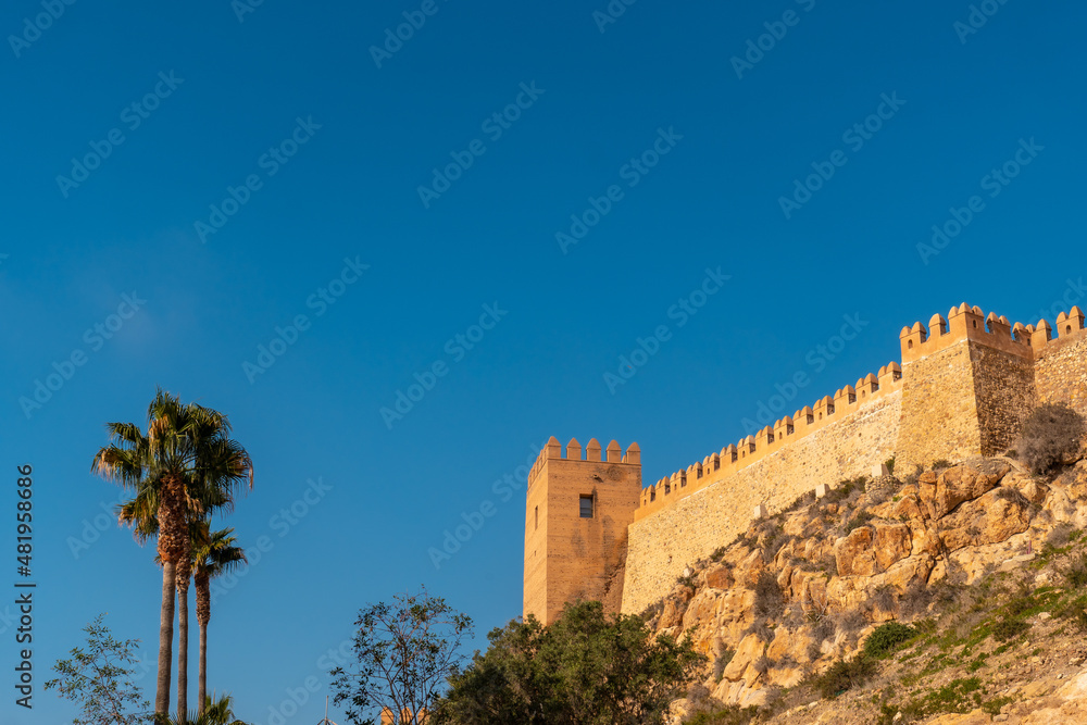 Walls of the Alcazaba the town of Almeria, Andalusia. Spain. Costa del sol in the mediterranean sea