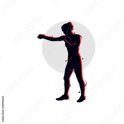 Boxing girl silhouette in fighting logo design