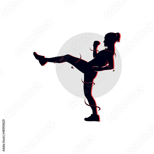 Boxing girl silhouette in fighting logo design