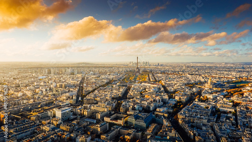 Paris view from above during a spectacular autumn sunset evening from Montparnasse Tower to Tour Eiffel - amazing color skyline © Dragoș Asaftei
