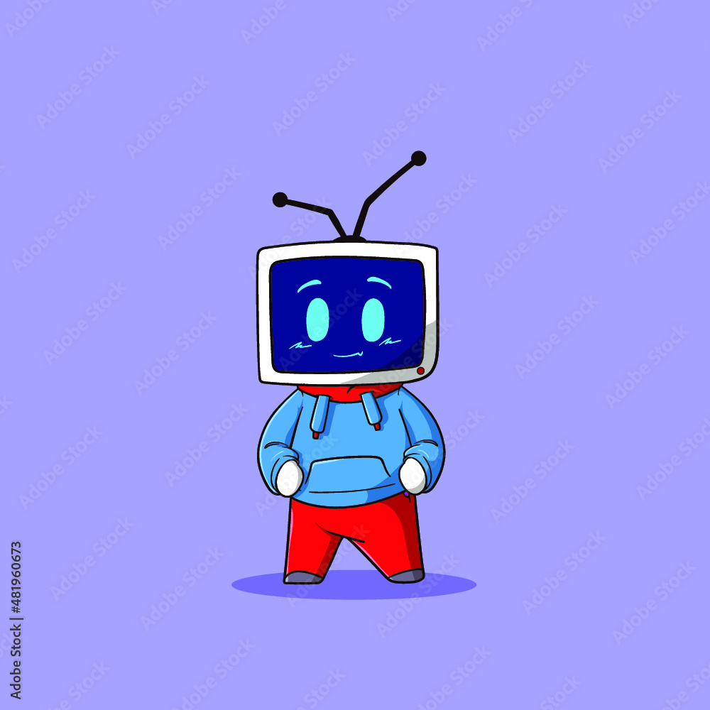 Naklejka premium cute mascot cartoon television analog vector icon illustration